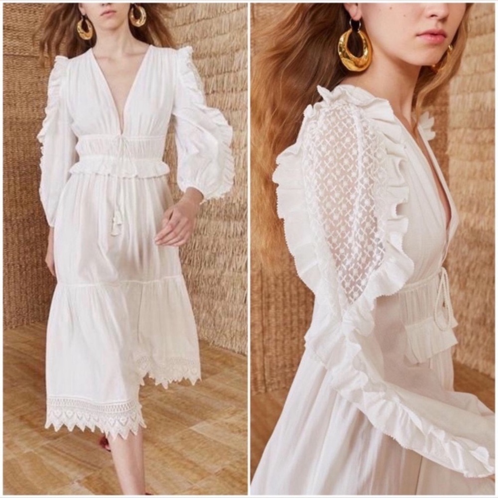 Ulla Johnson Sheila Lace Sleeve Midi Dress Sz 8